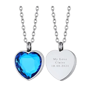 collar para cenizas corazón azul personalizable