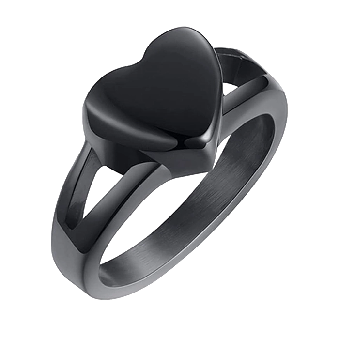 Anillo relicario con forma de corazón para cenizas humanas, diseño en negro brillante