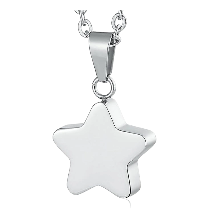 Colgante relicario en forma de estrella plateada para cenizas humanas