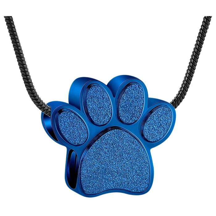 Colgante en forma de huella brillante para cenizas de mascota, azul eléctrico