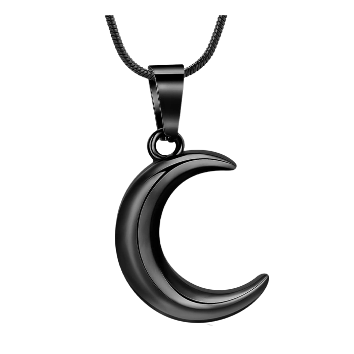 Colgante relicario para cenizas en forma de luna creciente, color negro
